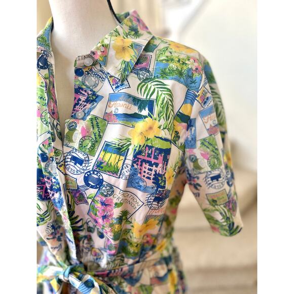 Studio Park Tropical Hawaiian Postcard Print Shirt Dress - Picture 3 of 8